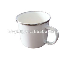 enamel drinking mug with PP lid and SS rim
